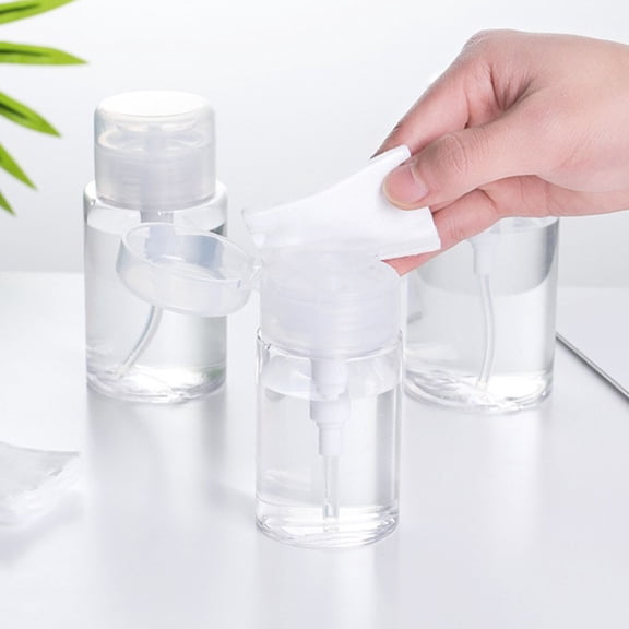Transparent Press Bottle 200ml | Refillable Push Dispenser for Makeup Remover, Lotion, Alcohol, Nail Polish Remover | Leak-Proof Travel Size | Clear Plastic | Portable | 4.92x2.2in