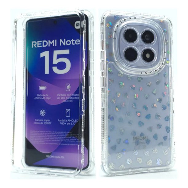 Funda 3 en 1 Icon Case Fantasy para Redmi Note 15 4G, Carcasa, Protector, Uso Rudo, Protección 360, Full Case, Bumper, Antigolpes, Esquinas Reforzadas, Protección de Cámara - Diamante