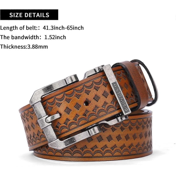 Imagen 3 de Men's Genuine Leather Belt, Classic Western Cowboy Dress Belts, Heavy Duty Buckle Jeans Casual Handmade Belt