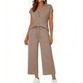 thumbnail image 3 of TaTaai Women Spring Summer Comfortable Solid Sports Set V-Neck Short Sleeve Top Long Pants with Pockets Ladies Daily Office Street Wear Non-See-Through Machine Washable Stylish Set Gift, 3 of 9