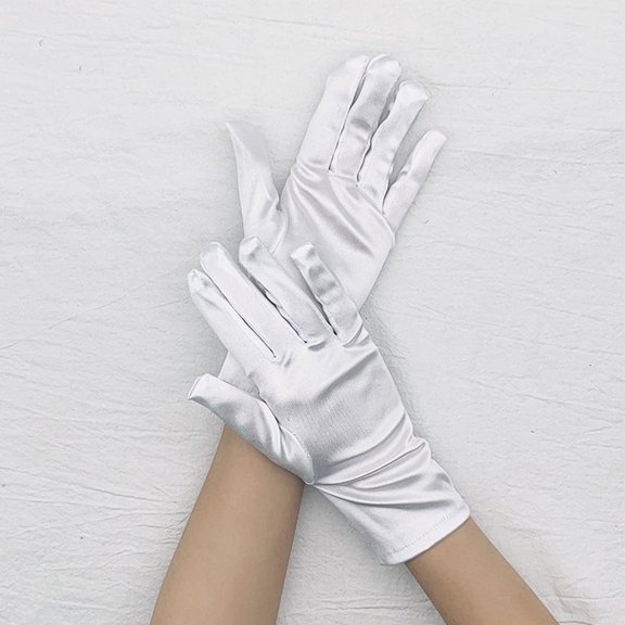 Zhuge Guantes cortos de satén para mujer, guantes para niños y adultos, guantes para bodas, fiestas, guantes hasta la muñeca, guantes para vestido, guantes de ópera, color blanco