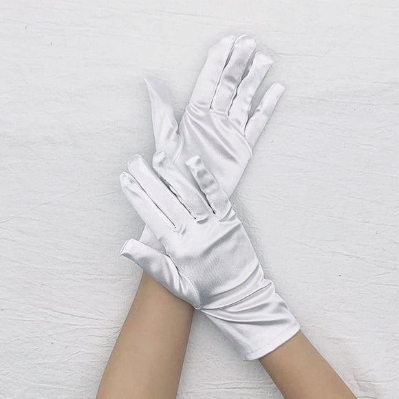 Zhuge Guantes cortos de satén para mujer, guantes para niños y adultos, guantes para bodas, fiestas, guantes hasta la muñeca, guantes para vestido, guantes de ópera, color blanco