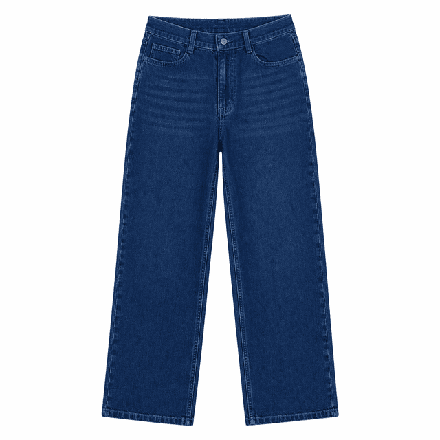jeans george para mujer corte recto mstone talla 28 Azul, vista frontal de tiro medio con pernera recta, cinco bolsillos, pretina con trabillas y cierre con botón; mezclilla de apariencia lisa y costuras visibles sobre fondo blanco. Adecuados para looks casuales y formales; suelen usarse también como opción cómoda para viajes cortos.