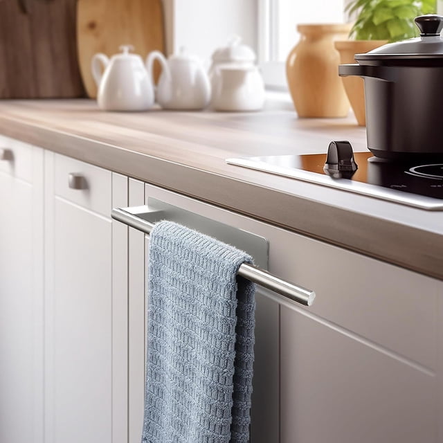MTBLYS Barra para toallas de mano de acero inoxidable, autoadhesiva, para baño, toallero de pared, 15.35 x 2.36 x 1.57 pulgadas, soporte para toallas para baño, cocina y caravana.