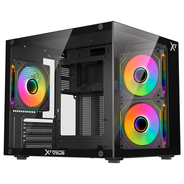 Gabinete XTREME PC GAMING Crystal Core Mini Torre 3 Fan ARGB 600W Negro CDXT3700BK