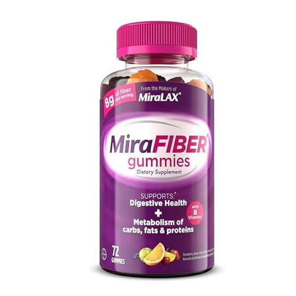 Gomitas MiraFIBER | De los expertos en intestino de MiraLAX | 8 g de fibra prebiótica diaria con vitaminas B para apoyar la salud digestiva y el metabolismo | Gomitas de fibra con sabor a frutas, 72 u