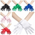 thumbnail image 2 of Zhuge Guantes cortos de satén para mujer, guantes para niños y adultos, guantes para bodas, fiestas, guantes hasta la muñeca, guantes para vestido, guantes de ópera, morado oscuro, 2 of 4