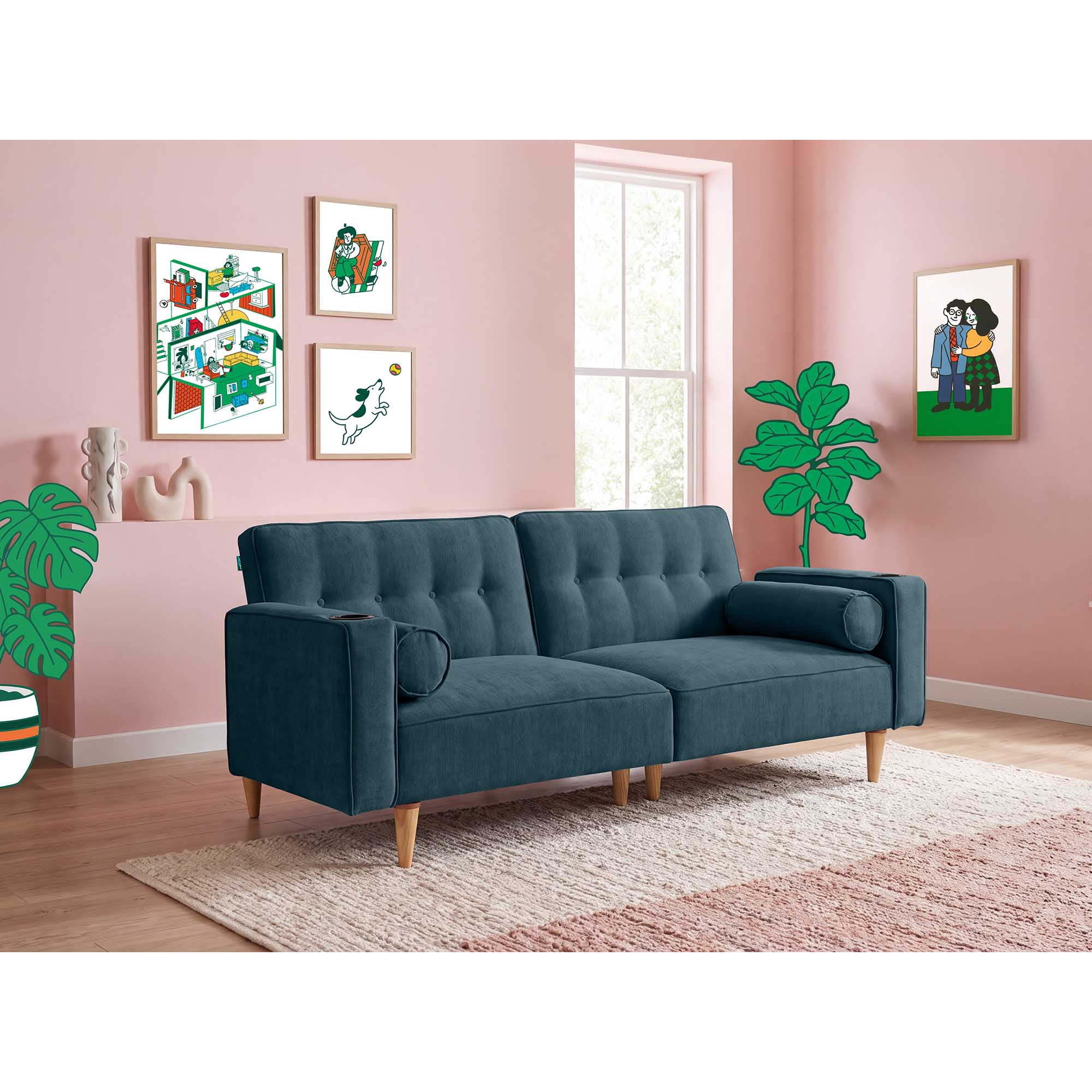 Sofá Cama Makora Merlak Olivo Velvet 3 Posiciones con Soft Foam Reclinable
