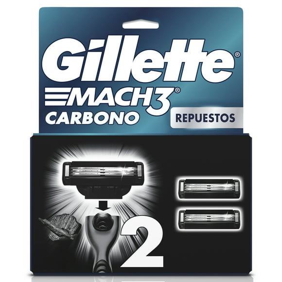 Cartucho de Rastrillo Gillette Mach3 Carbono con Carbón Activado y 3 Hojas, 2 pzas