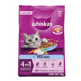 Alimento Seco para Gatos Adultos Whiskas® 4 en 1, 100% Nutrición Completa y Balanceada – Sabor Pescado 3kg