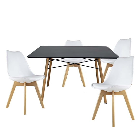 Set Comedor Oslo Mundo In Melamina 120 Negro 4 sillas Frankfurt Blanco Minimalista