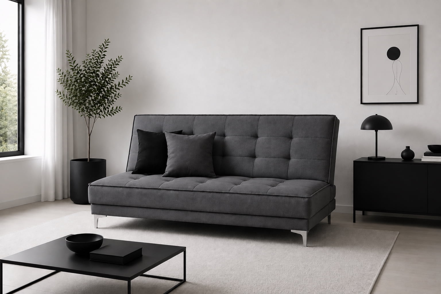 Sofa Cama Reclinable Zeus Lino Gris Oxford Futon Matrimonial 3 Posiciones EL BAZAR STORE Moderno Abotonado