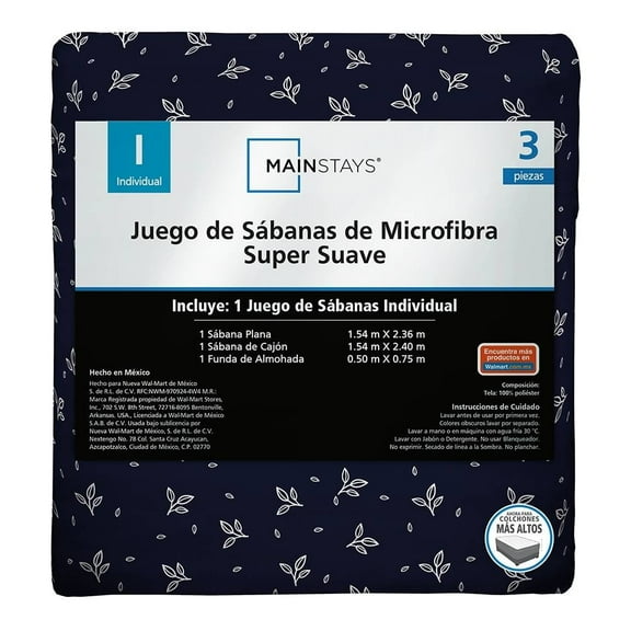 Juego De Sábanas Mainstays Individual Hojas Azul