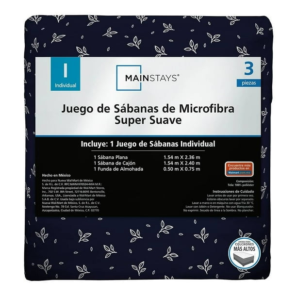 Juego De Sábanas Mainstays Individual Hojas Azul