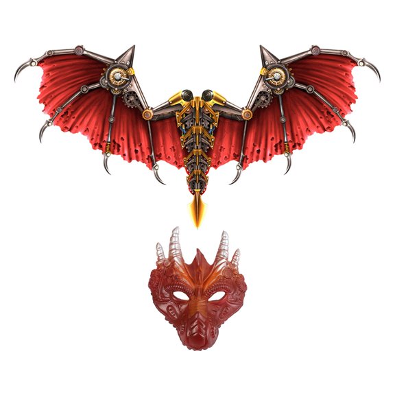 Kit de máscara de alas de dragón para disfraz de Halloween, cómodo de llevar, vestido resistente Rojo