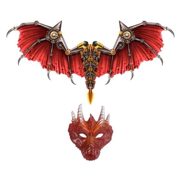 Kit de máscara de alas de dragón para disfraz de Halloween, cómodo de llevar, vestido resistente Rojo