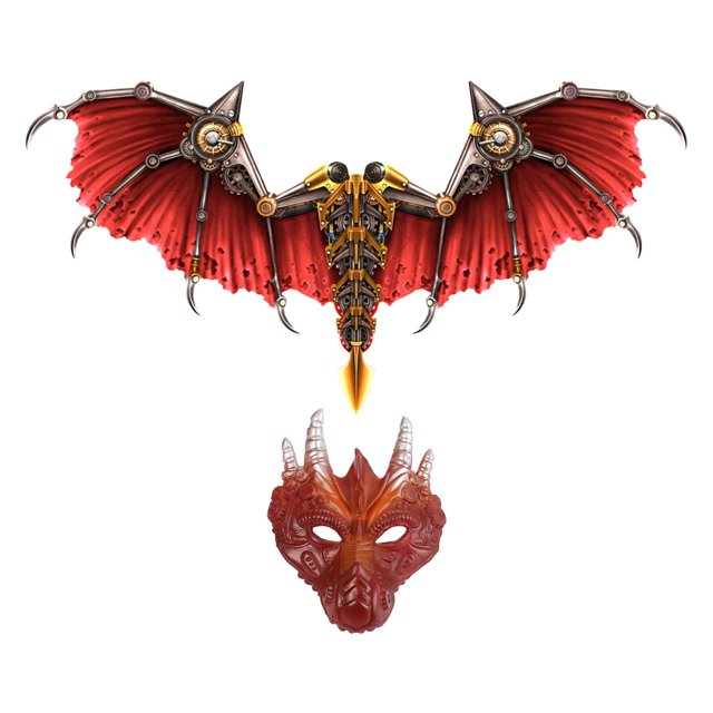 Kit de máscara de alas de dragón para disfraz de Halloween, cómodo de llevar, vestido resistente Rojo