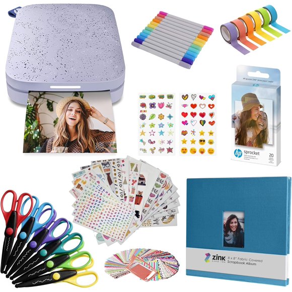 Impresora fotográfica HP Sprocket Portable 2x3 lila con álbum de recortes