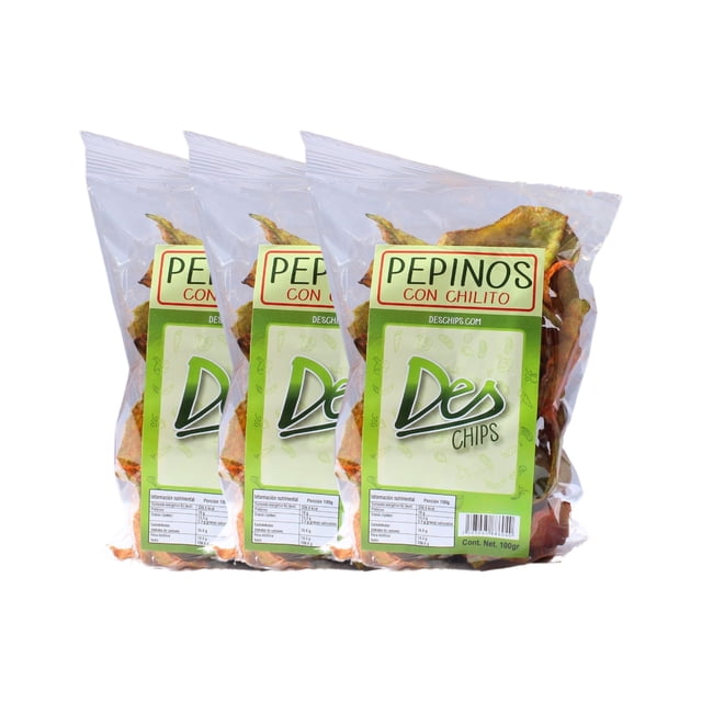 300 gr de Chips Botana de Vegetales Horneados Deshidratados, Libres de Glúten, Veganas x 3 Bolsas de 100 gr cada una - Sabor Pepino Chilito