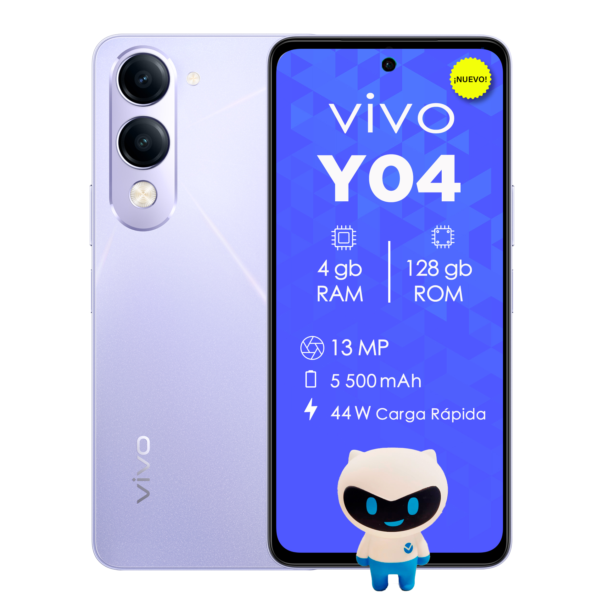 Celular smartphone vivo Y04 Lavanda 128GB 4GB RAM Desbloqueado | Nuevo | Tienda Oficial vivo México