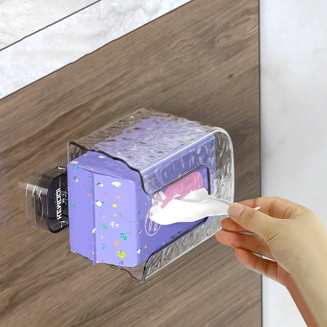 Amzcrzy Caja De Almacenamiento De Adornos Con Ventosa Al Vacío, Caja De Almacenamiento Montada En La Pared Para El Baño Del Hogar, Limpiador Facial Para Baño, Toallitas Húmedas Transparentes De Lujo
