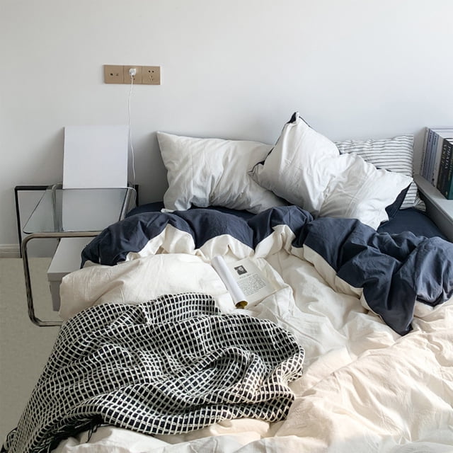 Juego de cama de 4 piezas para dormitorios | Poliéster suave lavado | Tamaños individual y matrimonial | Diseño reversible | Incluye funda nórdica, sábana ajustable y 2 fundas de almohada