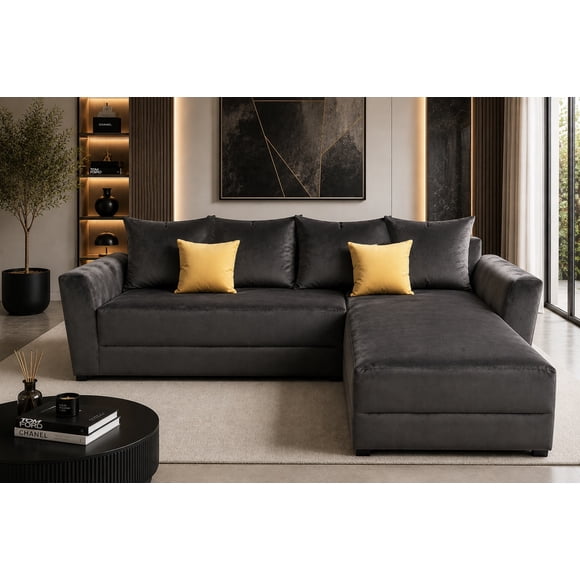 Sala esquinera El Bazar Store modelo Samso terciopelo gris Oxford 240x180 cm