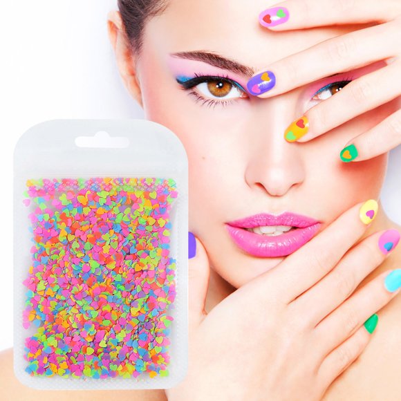 Pisexur Belleza Maquillaje 3 piezas de purpurina fluorescente en forma de corazón para uñas, pegamento para rellenar, decoración DIYpara mujeres y hombres