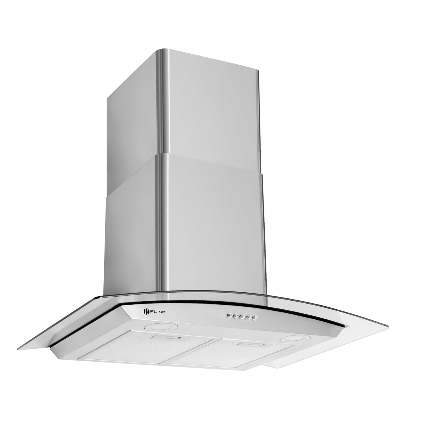 FLINE | Campana de cocina 76 cm | Acero inoxidable | DE PARED | Conntroles de boton |extractora | Cristal Curvo | 3 velocidades | Berna 76