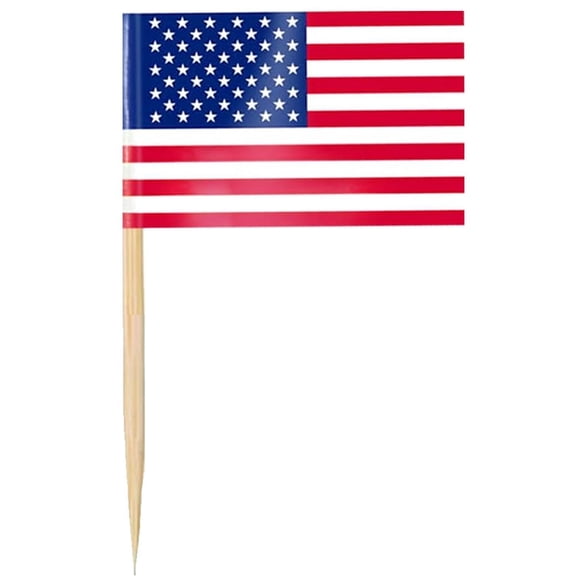 Banderilla Independencia USA USToothpickFlag 150Pzas USA 3.5x2.5cmPapel Asta Madera Rojo/Azul.