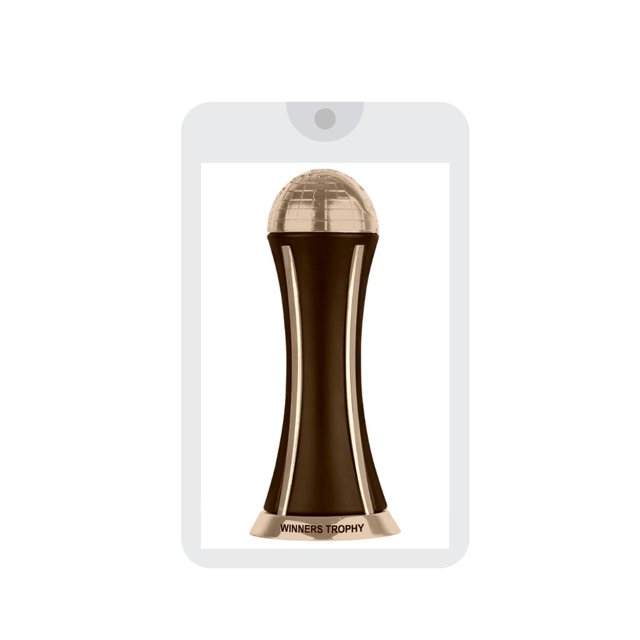 perfume lattafa winners trophy gold eau de parfum 20 ml lattafa perfumes — frasco unisex de 20 ml con silueta curvada marrón brillante, base dorada y tapa esférica dorada con relieve; notas: pimienta rosa y ciruela; corazón: jazmín y rosa; fondo: pachulí, vainilla y almizcle; tamaño de prueba sellado, aprobado por aerolíneas y TSA, ideal para probar antes de comprar y uso diario.