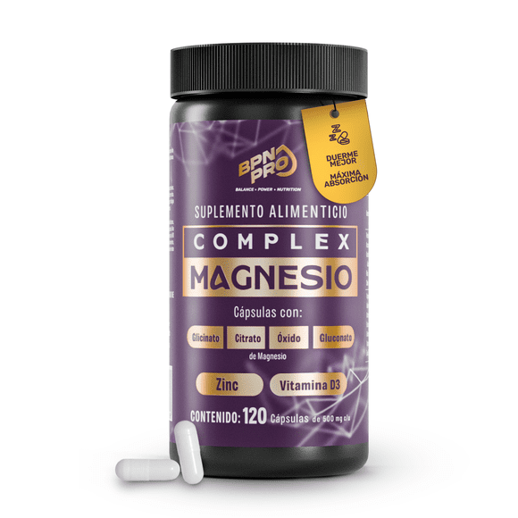 Magnesio Complex BPN PRO Citrato Óxido Gluconato Zinc Vitamina D3 Componentes naturales