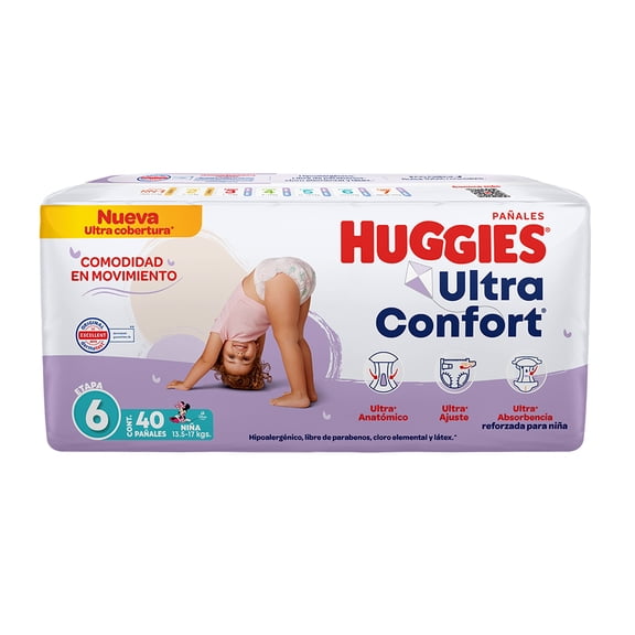 Pañales Huggies UltraConfort etapa 6 niña 40 piezas