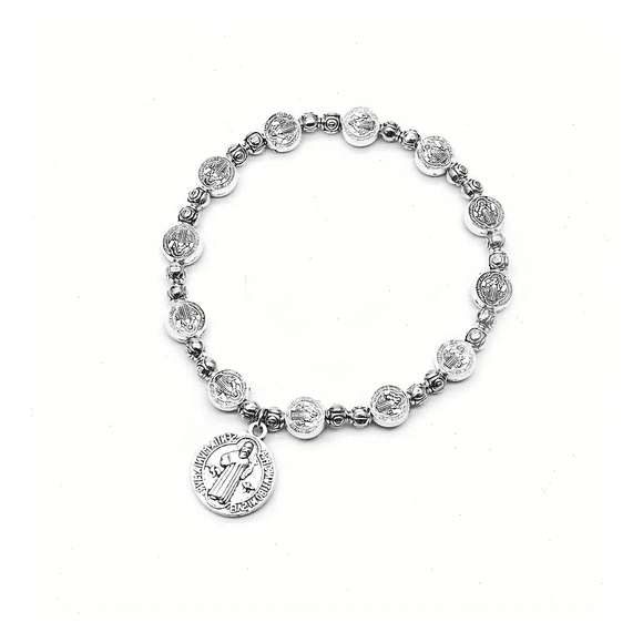 Pulsera Con Medalla Católica De San Benito Y Rosario Cruzado Xtellar plateado