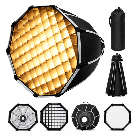 Mini softbox LIVLUX 30 cm portátil y plegable con mini Bowens, rejilla de panal y bolsa de transporte