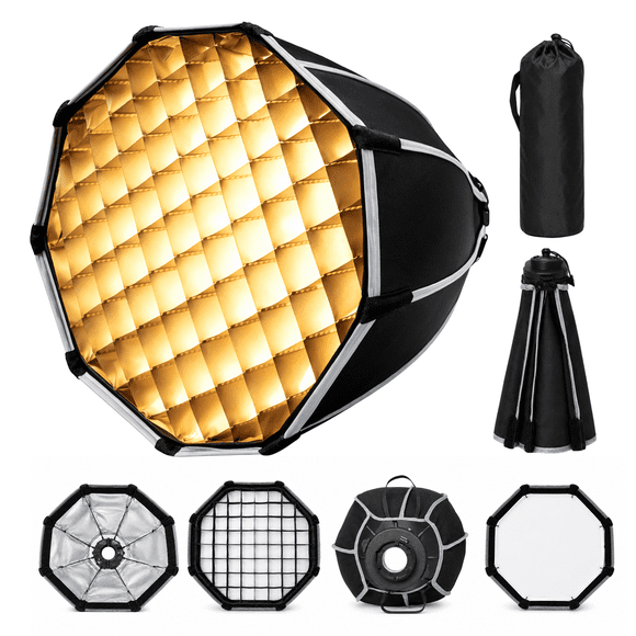 Mini softbox LIVLUX 30 cm portátil y plegable con mini Bowens, rejilla de panal y bolsa de transporte