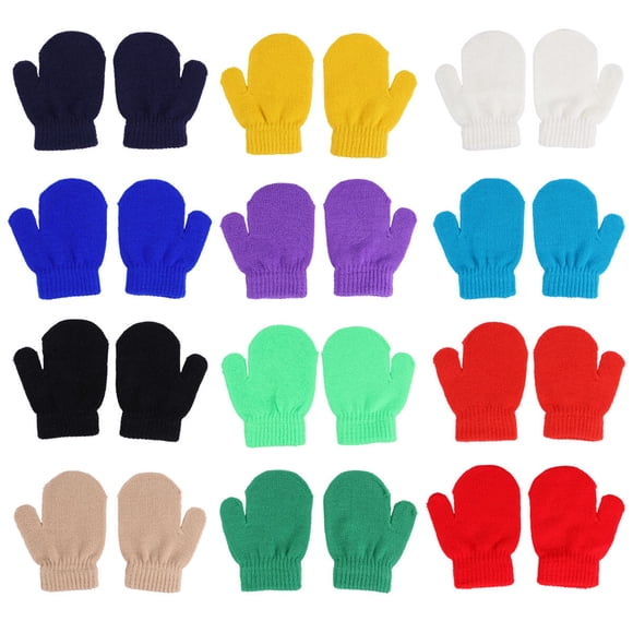 12 pares de guantes acrílicos para niños, guantes de invierno cálidos de punto monocromáticos