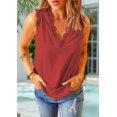 thumbnail image 4 of Camiseta de Tirantes Holgada Sin Mangas con Cuello en V y Encaje de Pestañas de Verano, Color Rojo Vino, Talla S, 4 of 10