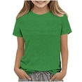 thumbnail image 1 of LLYWEY Camiseta de Manga Corta para Niñas, Blusas Casuales de Verano con Ojales para la Escuela Color Sólido Cuello Redondo Camisetas de Manga Corta Verde 7 Años, 1 of 5