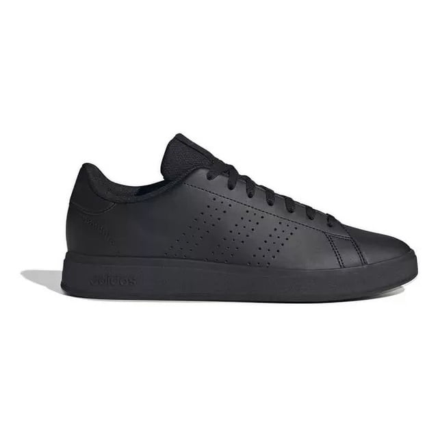 tenis adidas advantage 2.0 hombre 25 zapatilla negra de perfil lateral con suela de caucho negra, parte superior sintética lisa con 3 bandas perforadas, sistema de amarre de cordones y forro interno sintético; estilo urbano inspirado en el tenis, apta para paseos y uso diario.