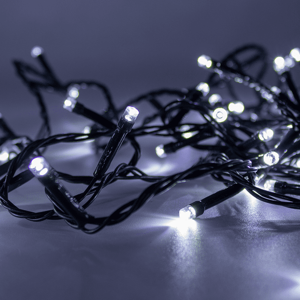 Serie Navideña La Merced Decorativa Luz Led Blanca 100 Focos 8 Funciones Cable Verde 7 m