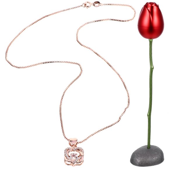 Valentines Day Jewelry Set, Romantic Necklace and Rose for Gifts, Heart Pendant Design