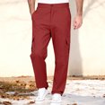 thumbnail image 2 of Amzcrzy Pantalones Clásicos Hombre Color Liso Cintura Elástica Cómodos Transpirables Elásticos Moda Informal Senderismo Pescar Correr Ejercicio Bolsillos Tallas S-3XL Rojo, 2 of 8