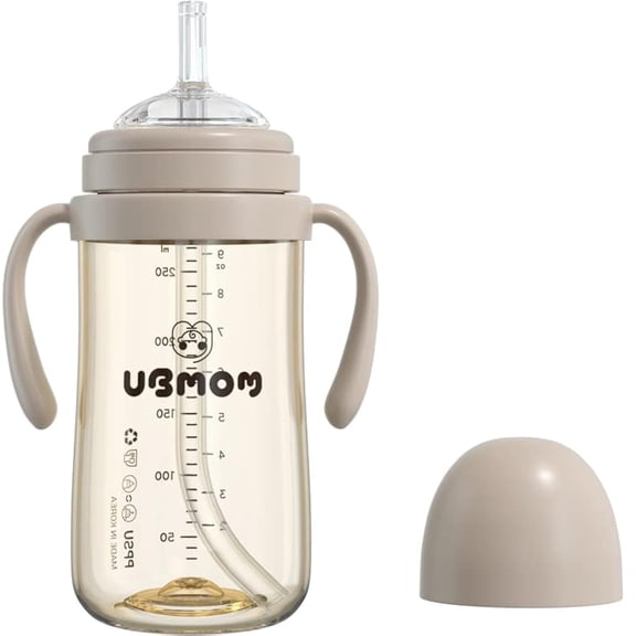 Ubmom Vaso Para Sorber Con Pajita Y Prevención De Reflujo Sin Derrames, Vaso De Aprendizaje Ppsu Con Asa Para Bebés Y Niños Pequeños, Sin Bpa, 9,47 Oz (Chocolate)