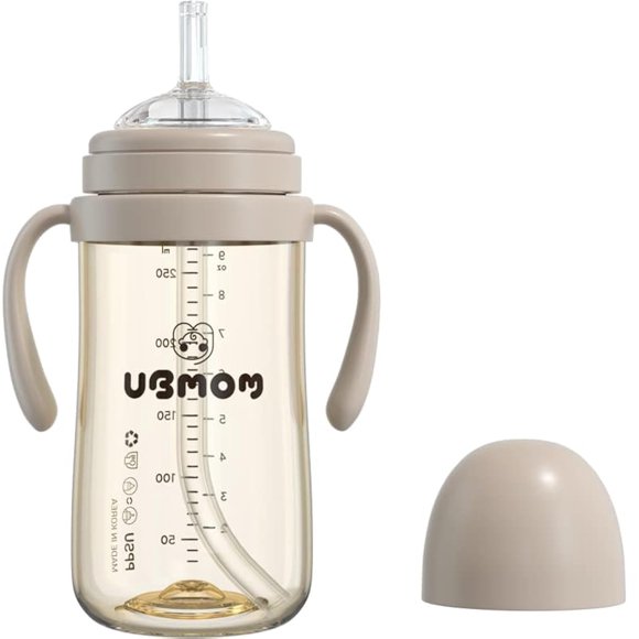 Ubmom Vaso Para Sorber Con Pajita Y Prevención De Reflujo Sin Derrames, Vaso De Aprendizaje Ppsu Con Asa Para Bebés Y Niños Pequeños, Sin Bpa, 9,47 Oz (Chocolate)