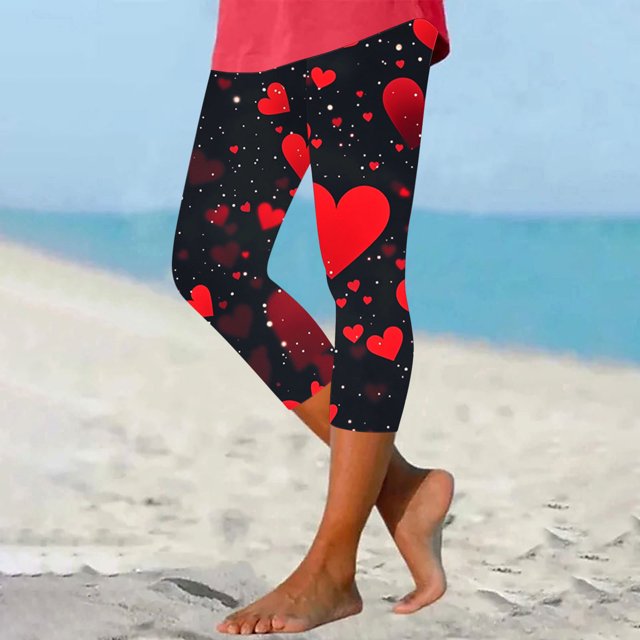 TaTaai Valentine's Day Love Print Stretchy Breathable Women Tight Yoga Pants High Waisted Non-see-through Elastic Gym Casual Daily Full Length Leggings Gift