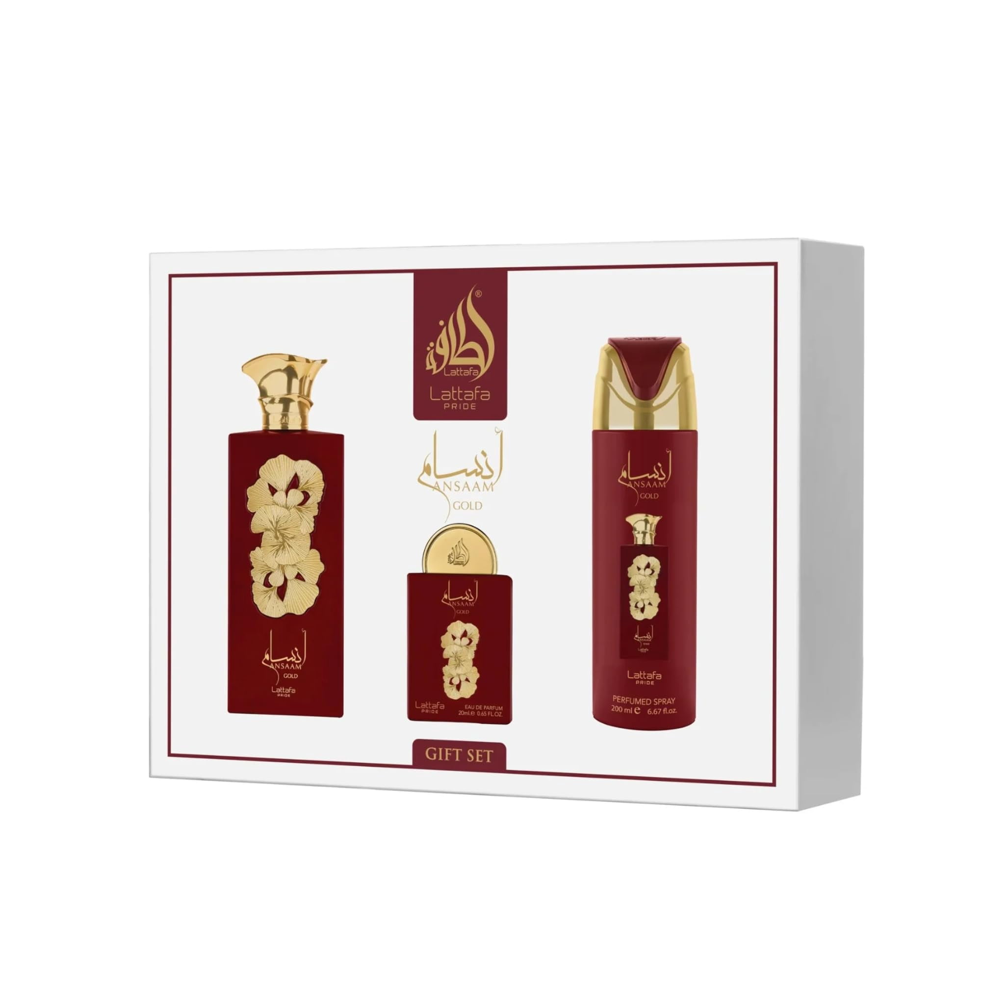 Set Lattafa Pride Ansaam Gold 4Pzs Fragancia 100Ml Edp Spray/ Desodorante Spray 200Ml/ 20Ml Edp Spray/ Perfumero Rellenable