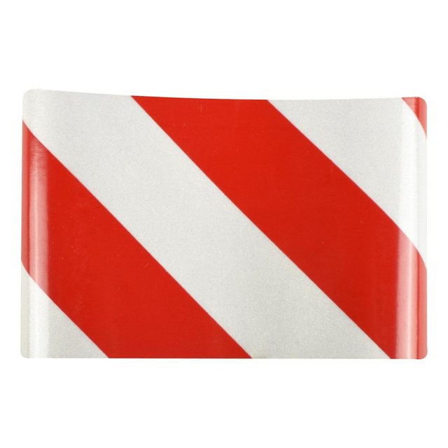 cinta reflejante de seguridad hy-ko blanco con rojo 5x61 cm tira reflectante Hy-Ko 5 x 61 cm, vista frontal con franjas diagonales rojas sobre fondo blanco brillante; plástico flexible con acabado brillante y adhesivo resistente al clima para pegar en superficies limpias; alta visibilidad nocturna, adecuada para señalizar áreas de riesgo en oficinas y espacios comunes.