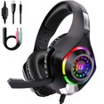 thumbnail image 1 of Audífonos para Juegos con Cable para PS4 PS5 Switch Xbox One PC con Luz RGB, Micrófono con Cancelación de Ruido, Sonido Envolvente, Audífonos para Juegos con Mandos para Colocar sobre las Orejas, Negro, 1 of 7