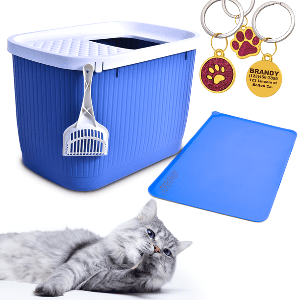 Caja de arena para Gatos KE WOOW Arenero grande con entrada superior color Azul
